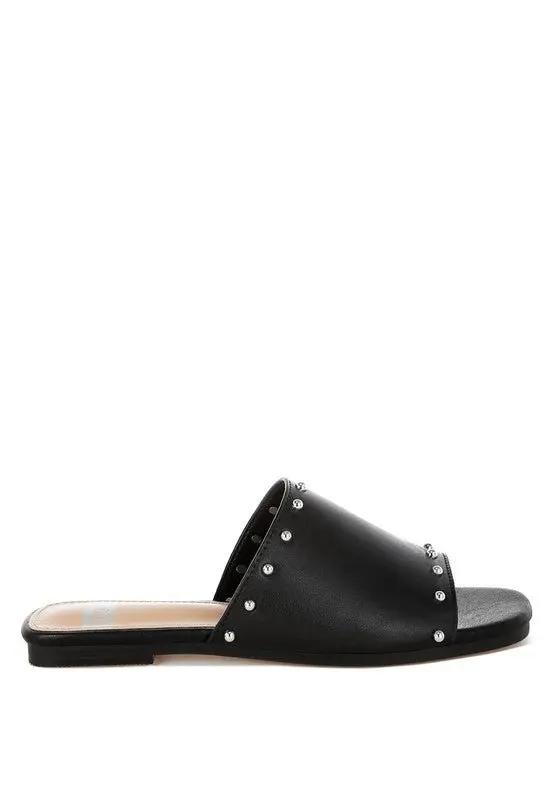 Renaldi Genuine Leather Studded Slip-On Flats for Women - Love Salve